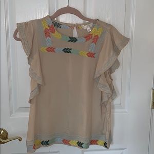 Embroidered Ruffle Top